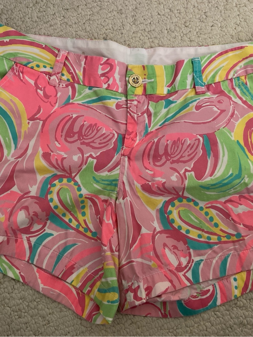 Lilly Pulitzer Callahan Shorts 5” All Nighter Flamingo Pink Green Paisley sz 12